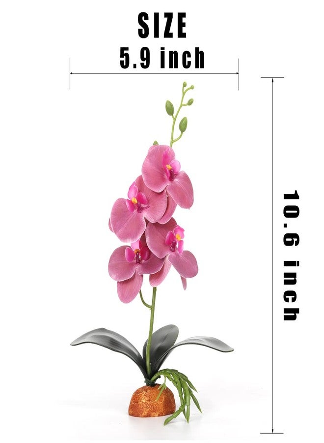 WOLEDOE Fake Orchids Artificial Flowers, Reptile Terrarium Decor Plants, Bearded Dragon Tank Accessories fit Crested Gecko Leopard Lizard Chameleon Ball Python Snake Frog - Purple - Image 2